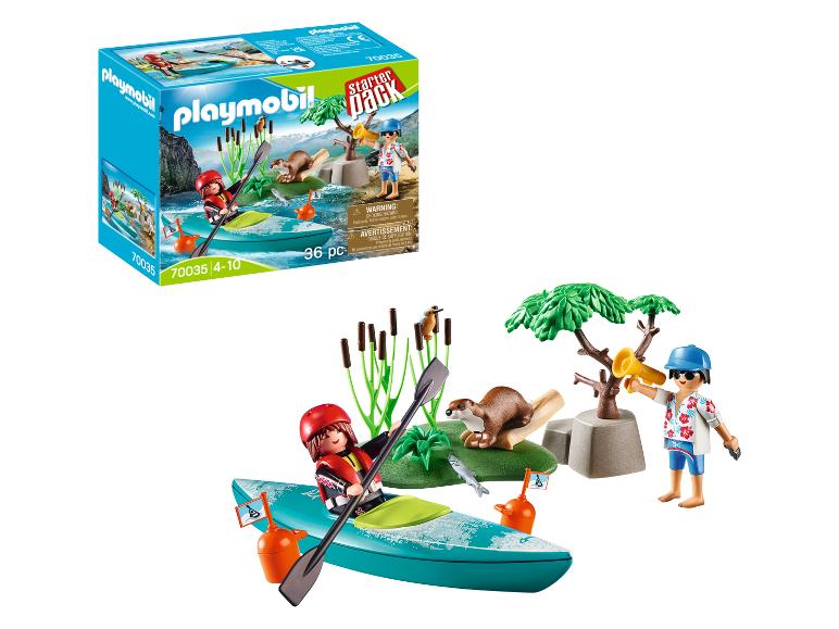Zestaw Playmobil z kajakiem, postaciami i wydrą.