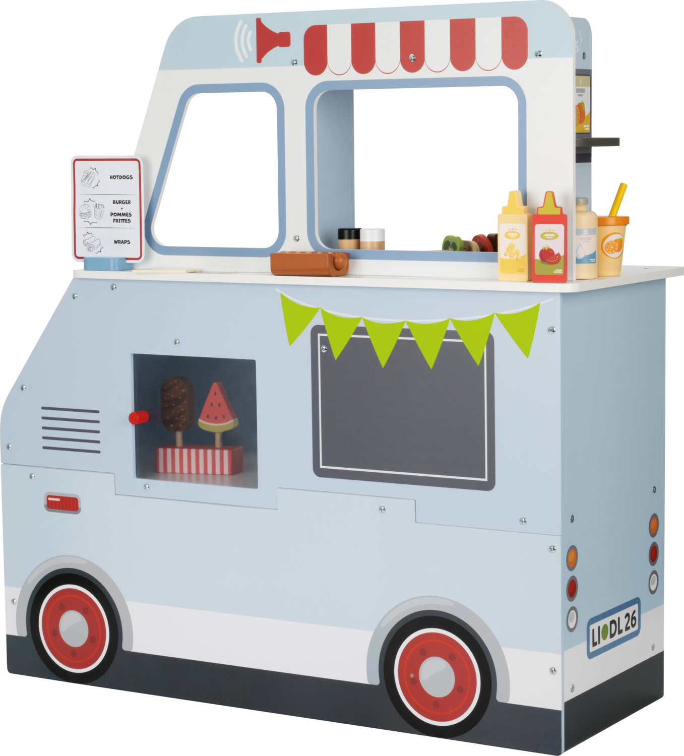 LUPILU® Drewniana kuchnia Street Food SF-17861, z efektami świetlnymi i dźwiękowymi