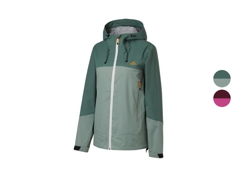 Nieprzemakalna kurtka Crivit w dwóch odcieniach zieleni.