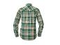 Koszula w kratę w zielono-beżowych kolorach, z długim rękawem.