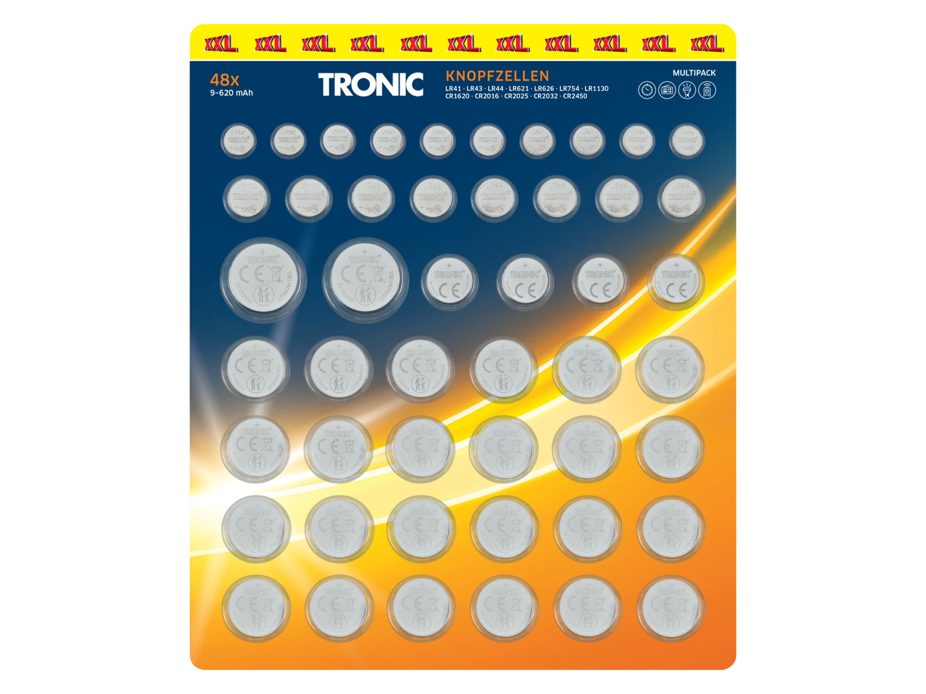TRONIC® Zestaw 48 baterii guzikowych XXL