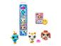 Zestaw Littlest Pet Shop z trzema figurkami zwierząt i akcesoriami.
