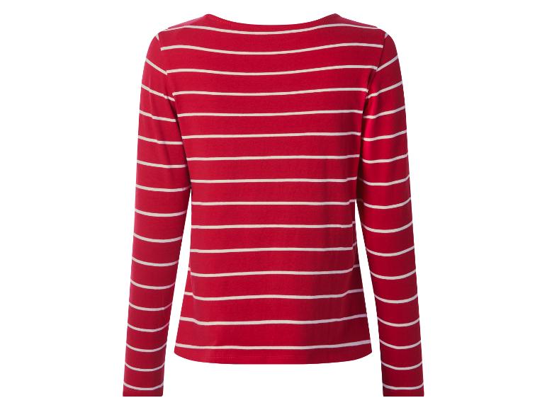 Czerwono-biała bluzka w paski z długim rękawem, widok z tyłu