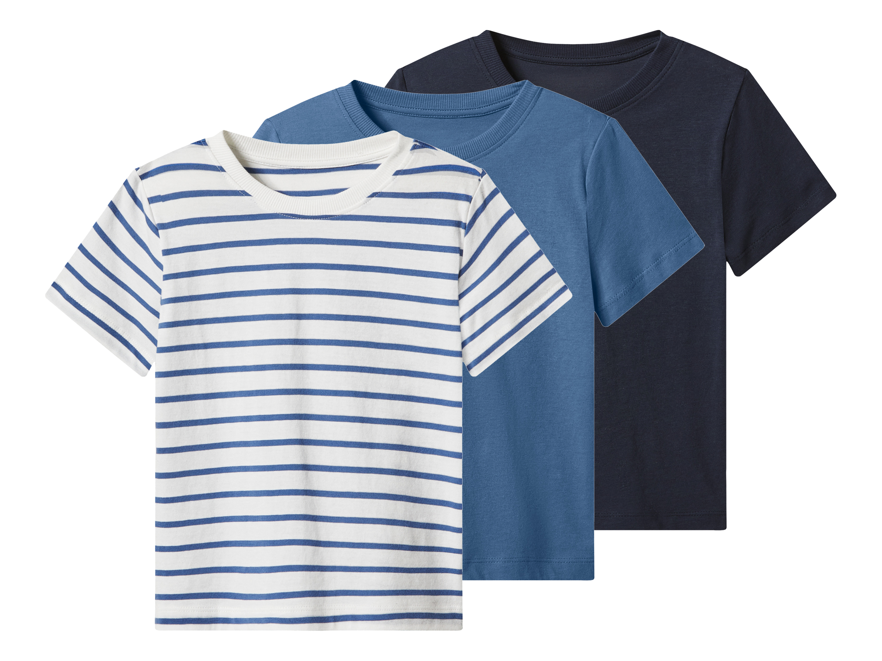 lupilu® T-shirty dziecięce z bawełną, 3 sztuki (W paski/niebieski/granatowy, 110/116)