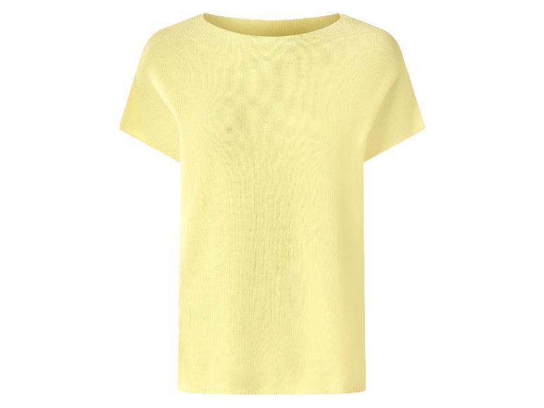 Jasnożółty damski dzianinowy T-shirt z krótkim rękawem