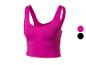 Fuksjowy sportowy crop top z szerokimi ramiączkami, w kolorach fuksji i czerni.