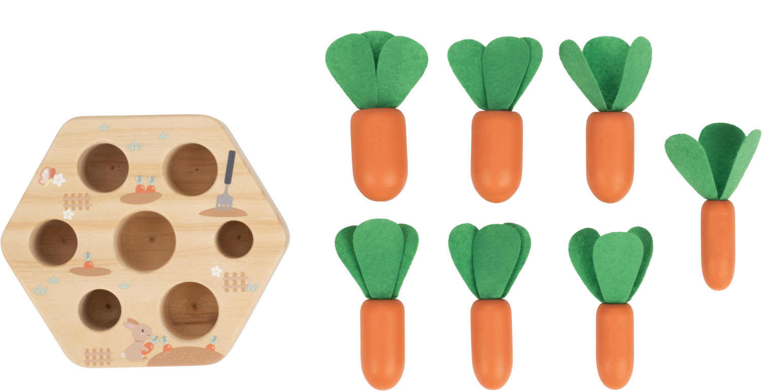 LUPILU® Gra w patyczki / Drewniana gra pamięciowa / Gra w kostki literowe / Układanka z marchewek / Układanka z kaktusem (Drewniana gra zbiór marchewe