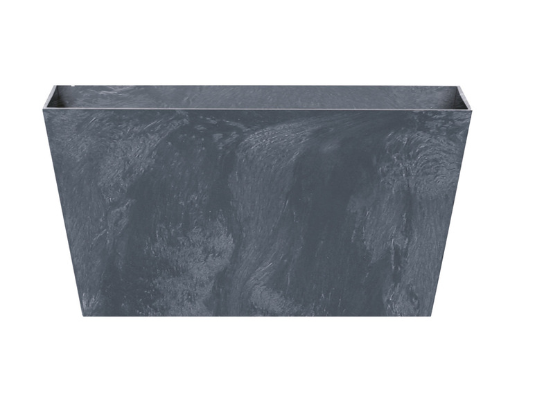 Prostokątna, ciemnoszara doniczka.
