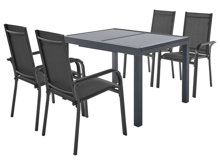Pełny ekran: LIVARNO HOME Zestaw aluminiowych mebli ogrodowych Houston (stół rozsuwany + 4 krzesła sztaplowane), czarny - zdjęcie 2