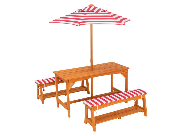 Pełny ekran: LIVARNO home Zestaw ze stołem ogrodowym dla dzieci, z 2 ławkami i parasolem - zdjęcie 2