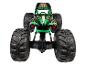 Zabawka monster truck Grave Digger z zielonymi płomieniami i dużymi oponami.