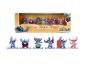 Zestaw metalowych figurek Disney Stitch, w tym Stitch, Stitch z ukulele, Stitch w czerwonym kombinezonie, Stitch surfer, tańczący Stitch i Angel.