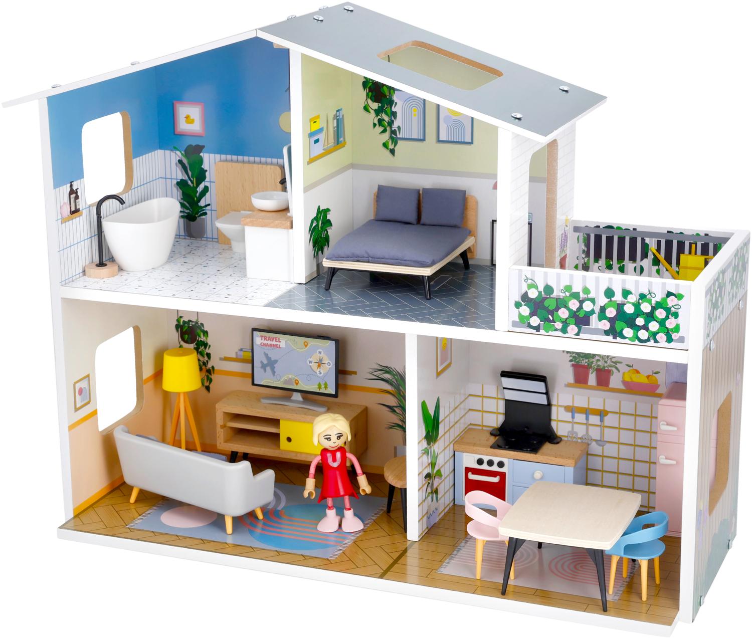 LUPILU® Drewniany domek dla lalek