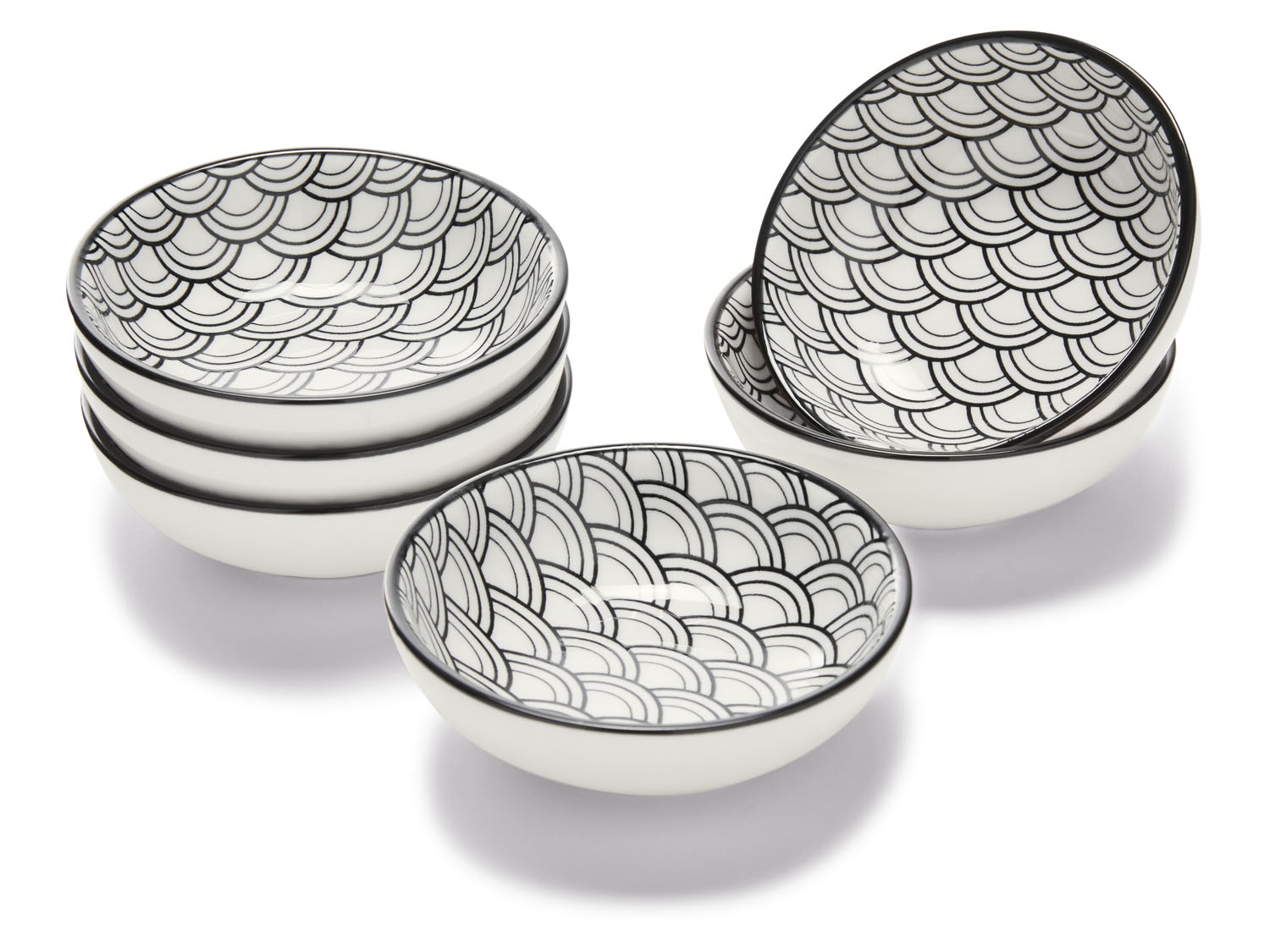 ERNESTO® Zestaw misek lub łyżek z porcelany (Zestaw 6 miseczek do dipów/ biały/ czarny)