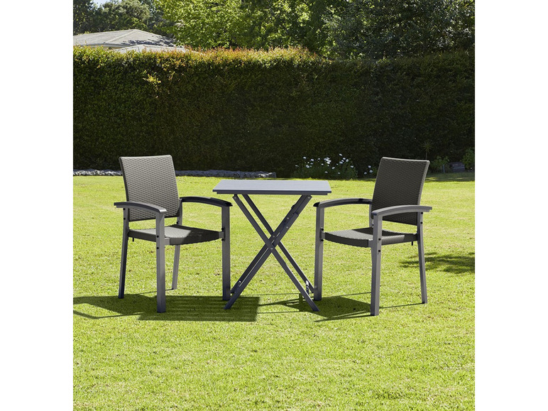 Pełny ekran: LIVARNO home Zestaw plecionych mebli ogrodowych Valencia (stolik składany + 2 krzesła sztaplowane), szary - zdjęcie 10