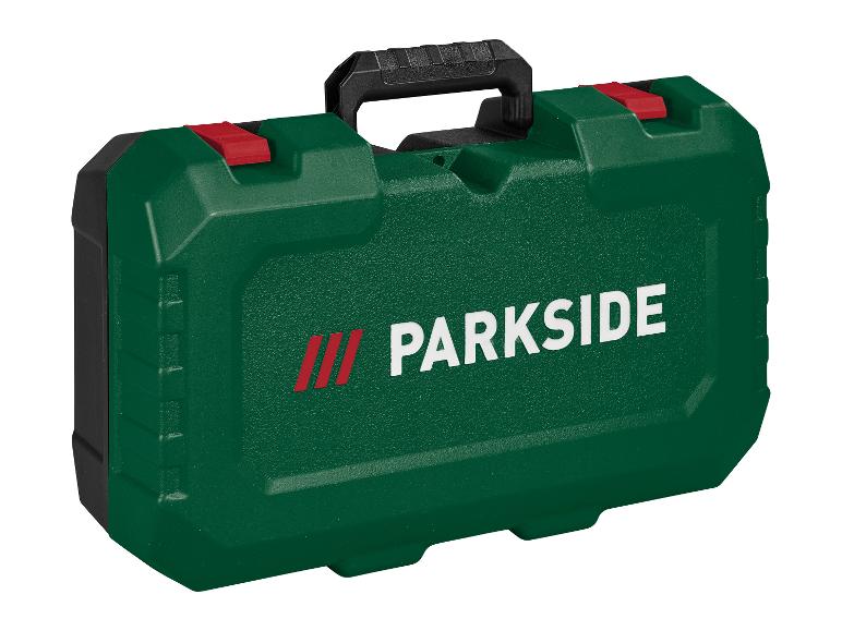 Zielona skrzynka na narzędzia Parkside.