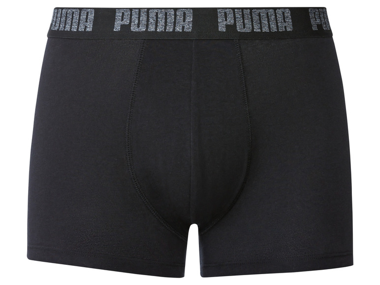 Czarne bokserki Puma z szarym logo.
