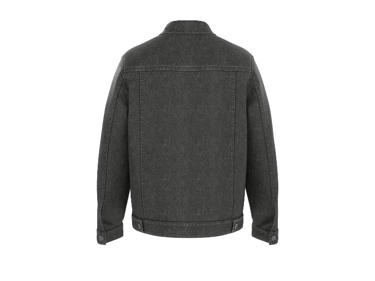 Czarna jeansowa kurtka, widok z tyłu.