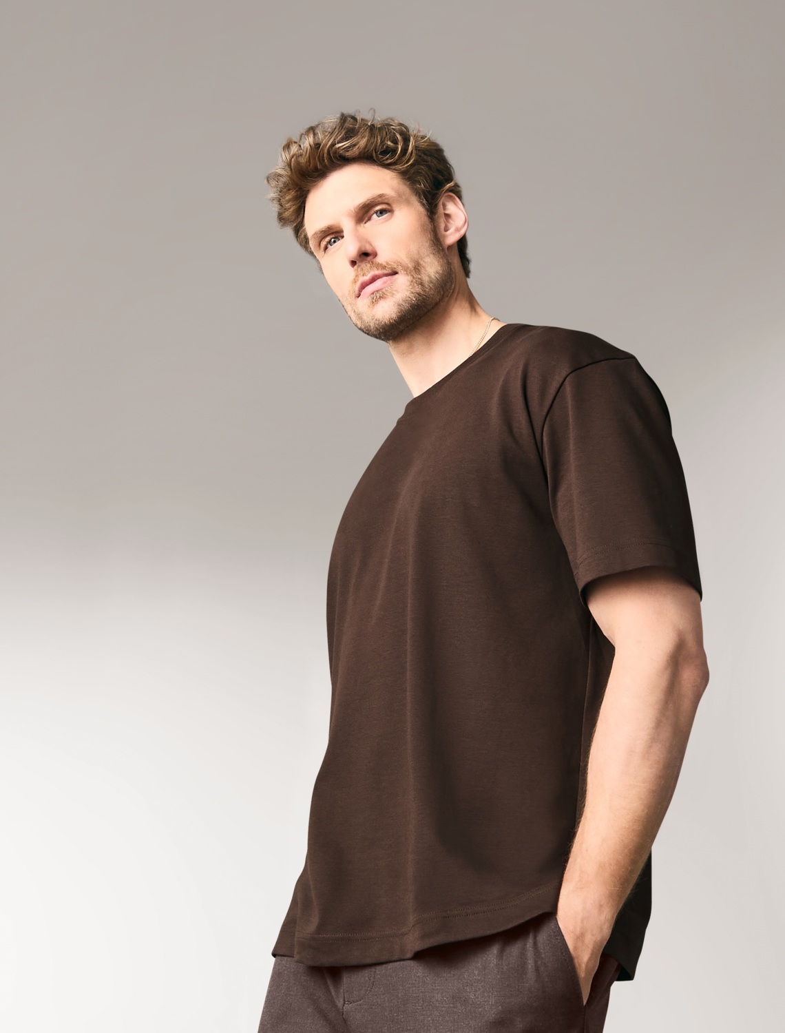 ESMARA MEN T-shirt premium męski oversize (Brązowy, XL (56/58))