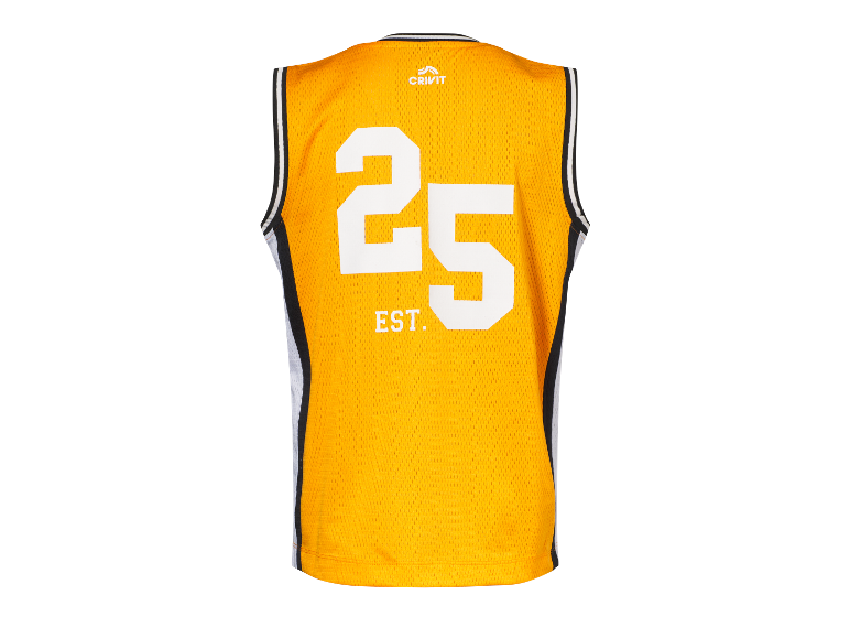 Żółta koszykarska koszulka Crivit z numerem 25.
