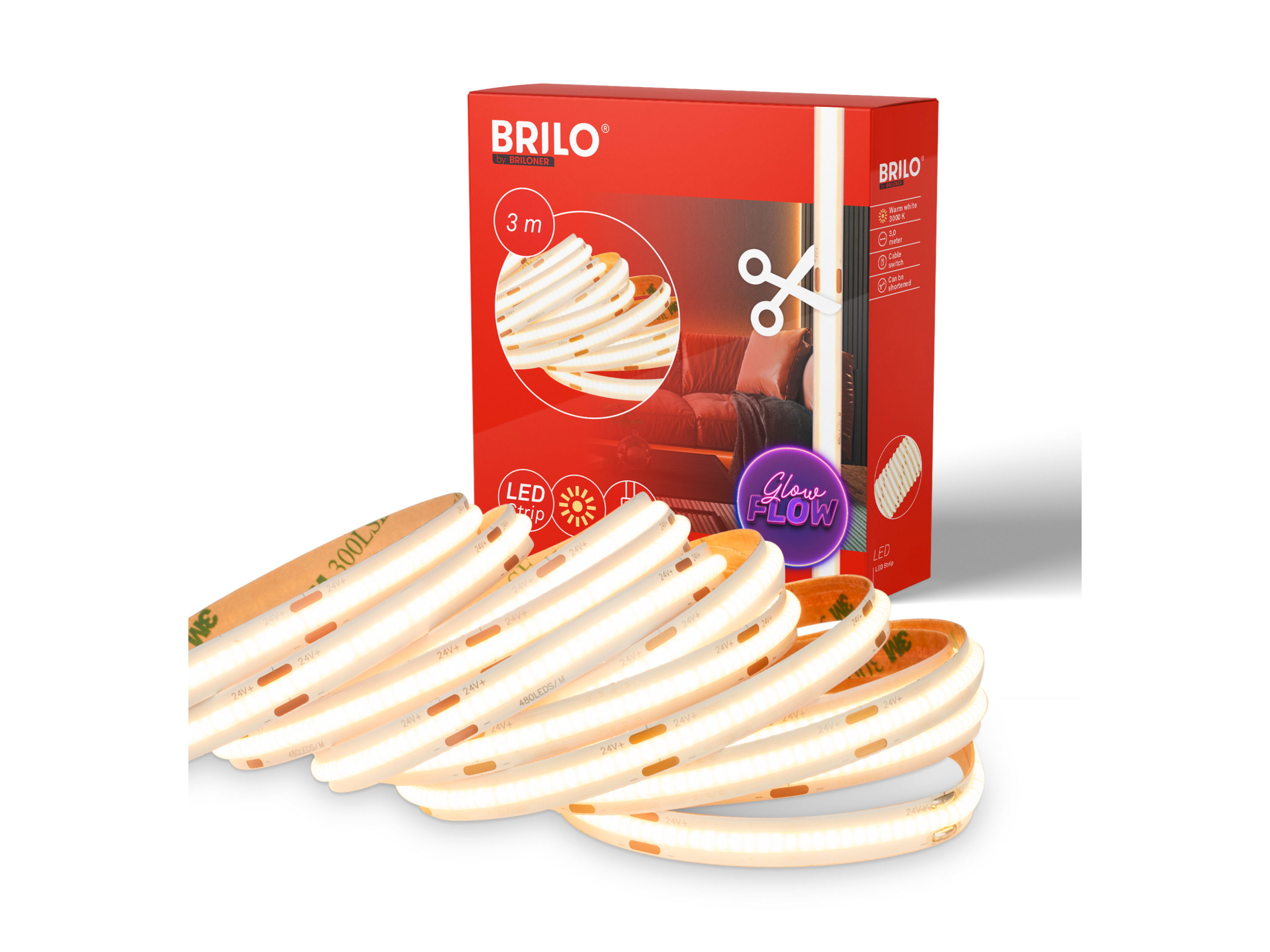 BRILONER Taśma COB LED Flexband 3m (Ciepła biel)