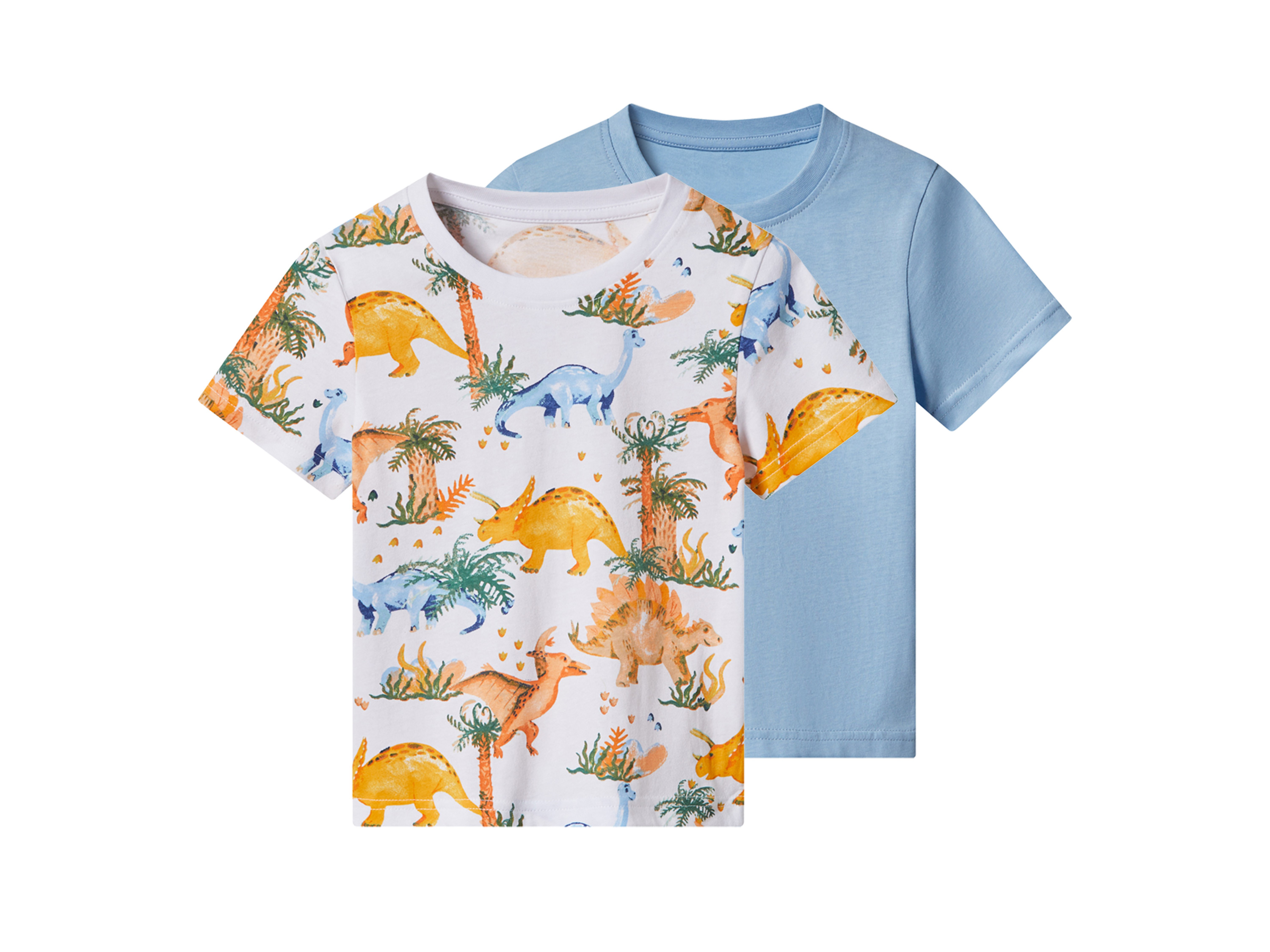 LUPILU® T-shirty dziecięce z bawełny, 2 sztuki (Biały/ niebieski, 110/116)