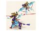 Dwa modele LEGO Ninjago fioletowych i złotych smoków, jeden lata, a drugi stoi na czterech łapach.