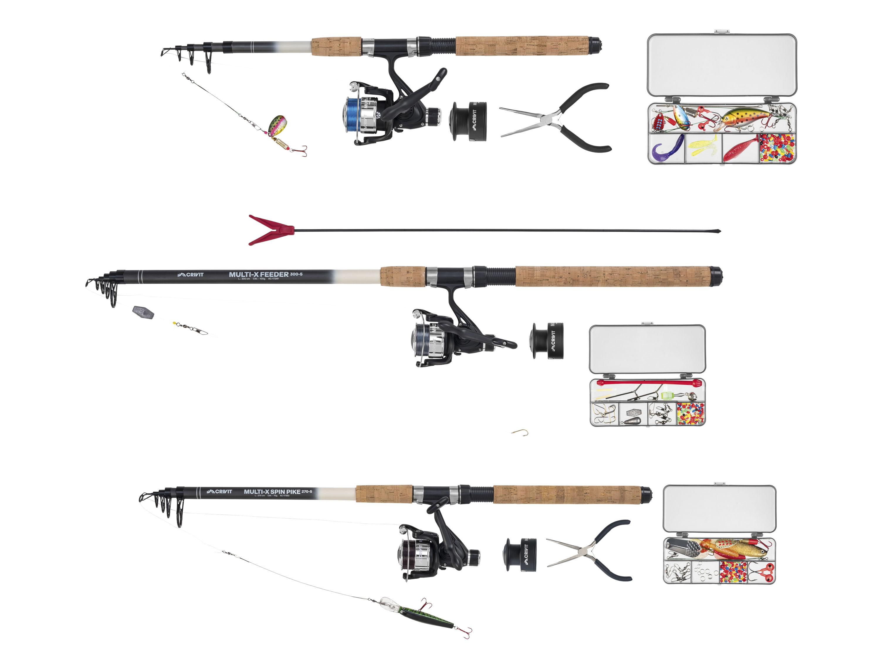 CRIVIT Zestaw spinningowy 210-5/ Zestaw gruntowy i feederowy 300-5/ Zestaw spinningowy 270-5