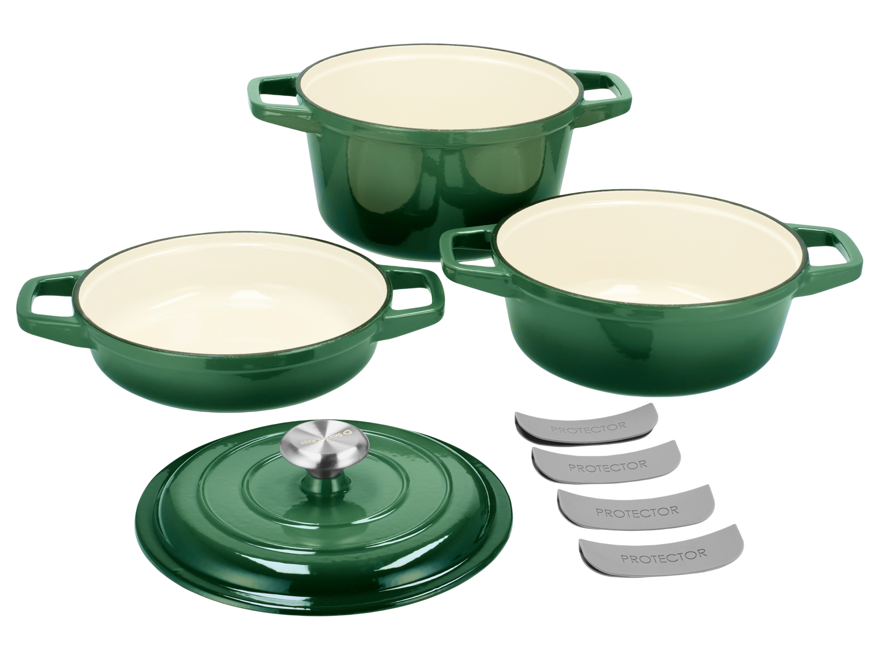 SILVERCREST® Zestaw 3 garnków żeliwnych Premium, Ø 23 cm (1,9 l / 2,9 l / 4,2 l) (zielony)