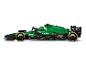 Zielono-czarny zabawkowy samochód Aston Martin F1 z logo sponsorów.