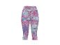 Legginsy fitness capri z abstrakcyjnym wzorem kwiatowym w odcieniach różu, błękitu i fioletu.