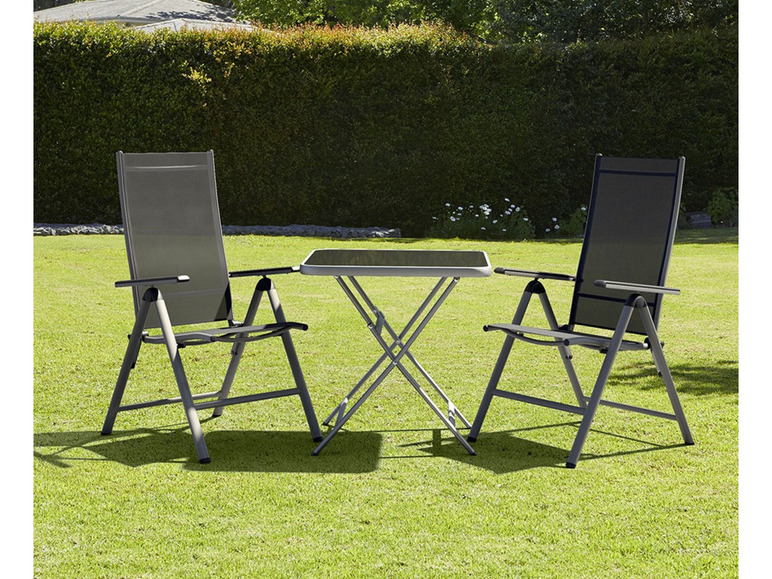 Pełny ekran: LIVARNO home Zestaw aluminiowych mebli ogrodowych Houston (stolik składany + 2 krzesła składane), szary/ srebrny - zdjęcie 1