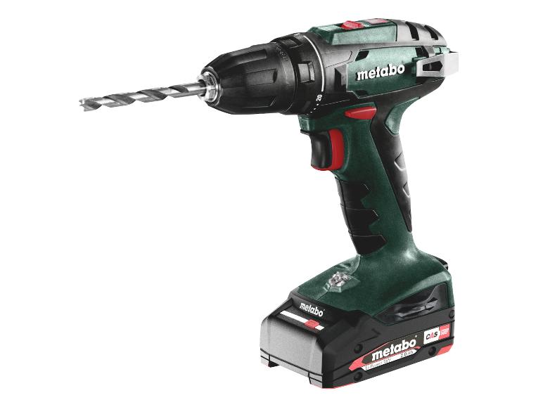 Wiertarko-wkrętarka akumulatorowa Metabo z akumulatorem Li-Power 18V 2.0 Ah i wiertłem.