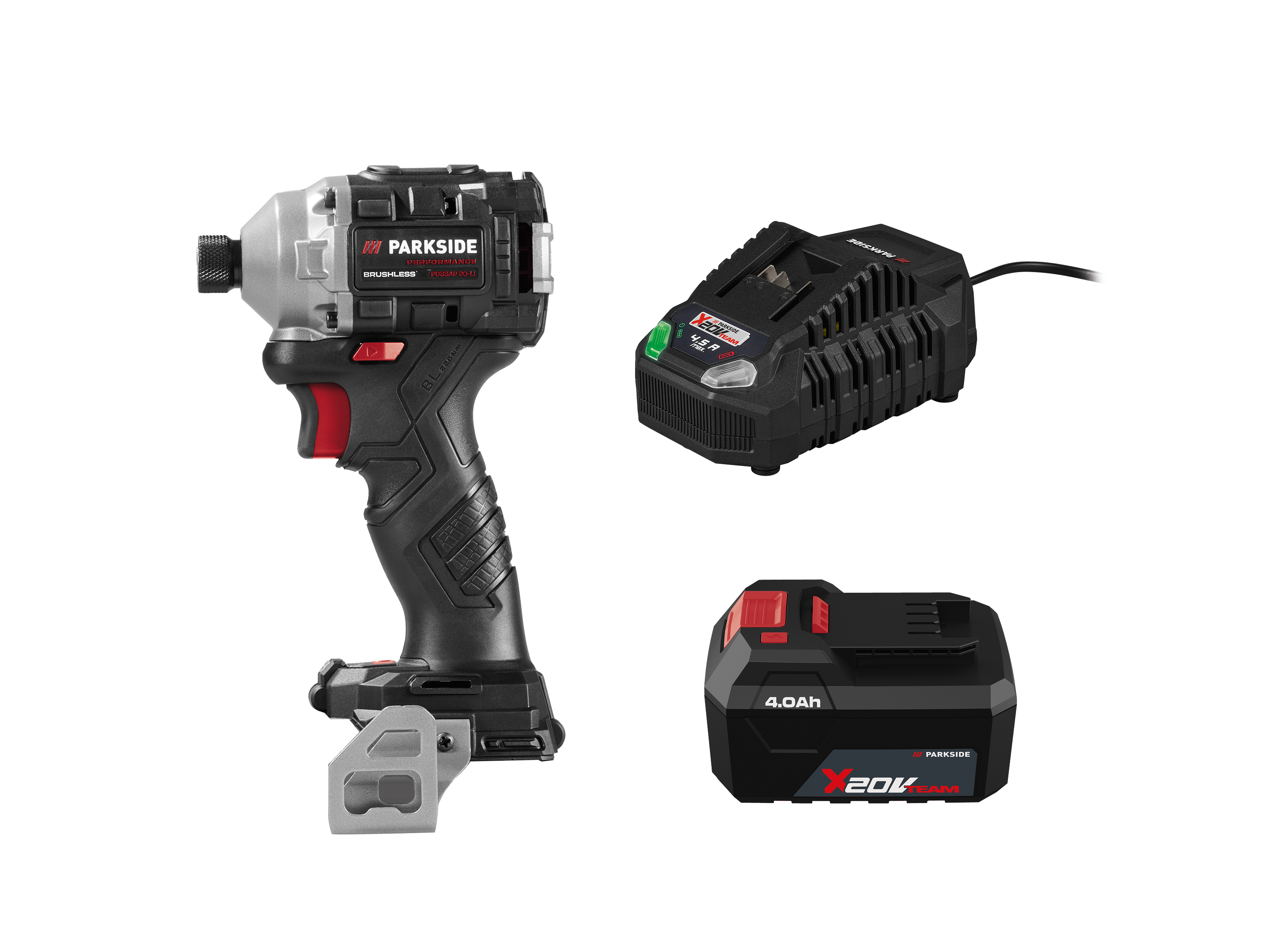 PARKSIDE® Zestaw Parkside: Zakrętarka udarowa PDSSAP 20-Li D3, Akumulator PAP 204 A1 i Ładowarka PLG 20 C3