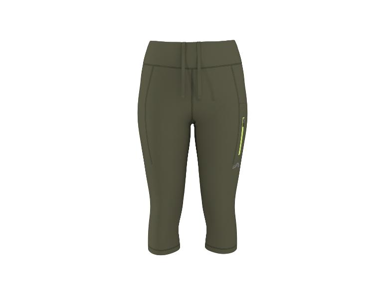 Damskie legginsy capri khaki ze sznurkiem i kieszenią na zamek.