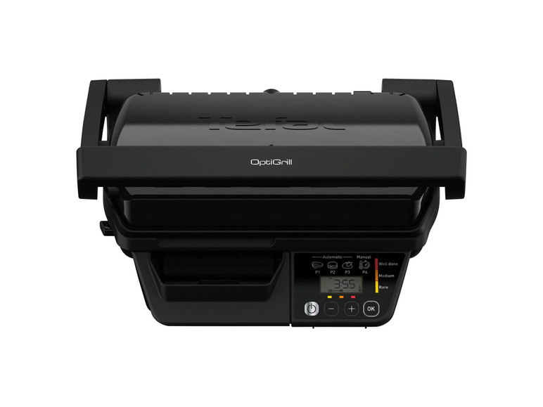 Elektryczny grill Tefal OptiGrill z cyfrowym timerem i ustawieniami różnych stopni pieczenia.