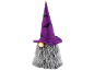 Gnom halloweenowy z fioletowym kapeluszem, nietoperzami i świecącym nosem.