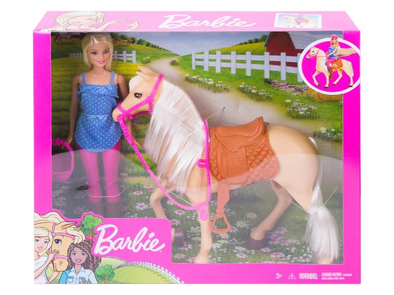 Zestaw do zabawy Barbie z lalką i koniem w pudełku