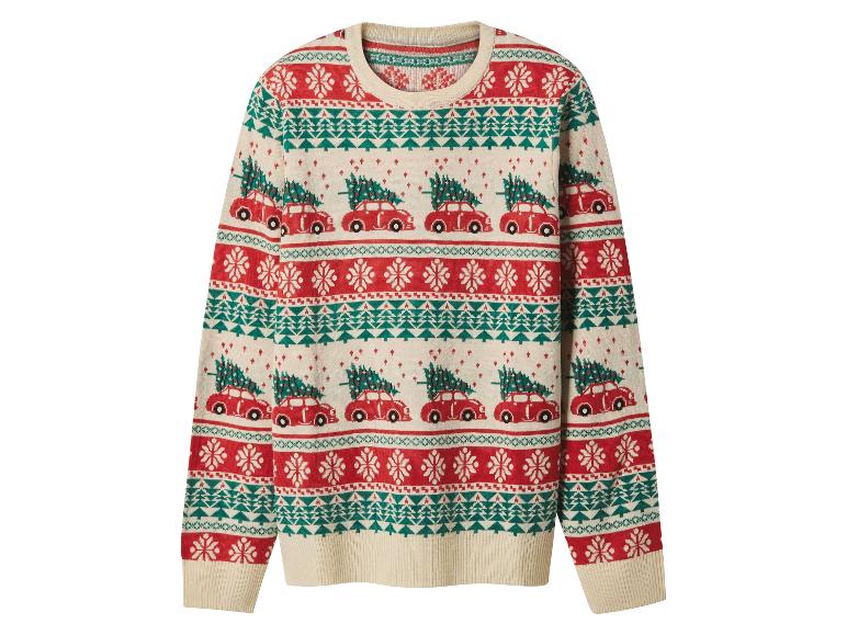 Sweter świąteczny z czerwonymi samochodami i choinkami