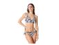 Czarno-biały, pasiasty bikini: trójkątny top i wiązany dół.