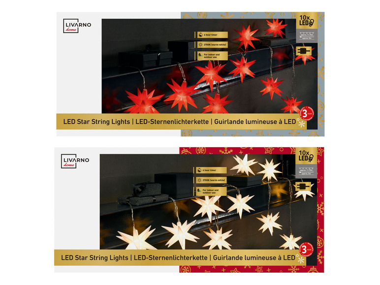Pełny ekran: LIVARNO home Girlanda świetlna Gwiazdy 3D, 10 LED - zdjęcie 1