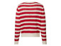 Sweter w czerwono-białe pasy z ażurowymi detalami.