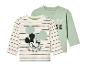 Dwa dziecięce t-shirty z długim rękawem, jeden z Mickey Mousem, a drugi z napisem 'Mickey Mouse'.