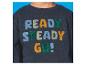 Granatowa bluza dziecięca z napisem „READY STEADY GO!” w kolorowych, teksturowanych literach