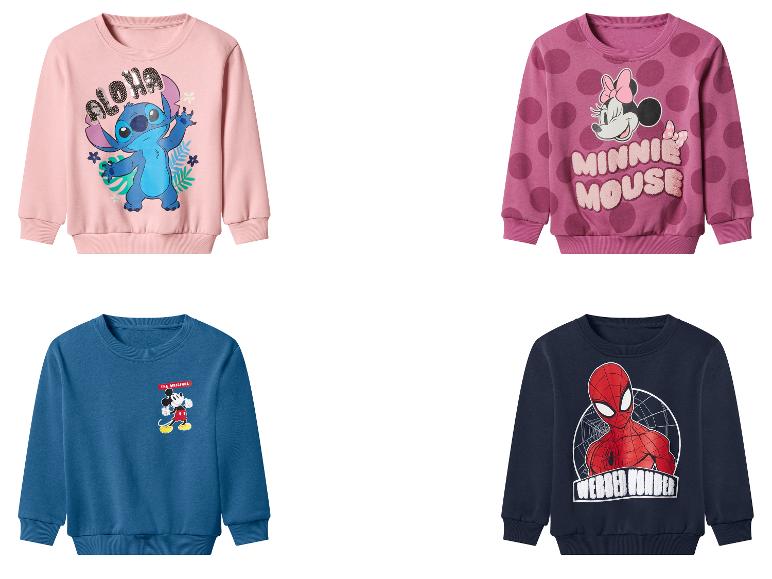 Bluzy dziecięce z nadrukami Stitcha, Myszki Minnie, Myszki Miki i Spider-Mana.