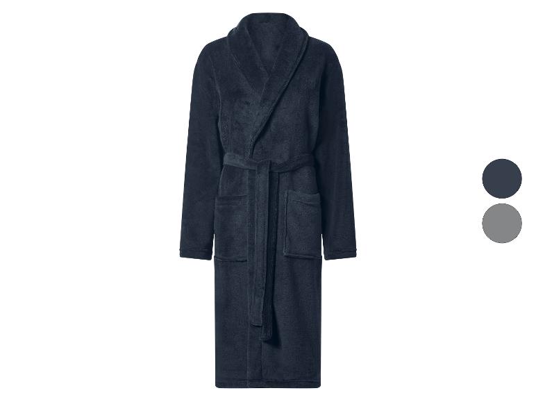 Granatowy szlafrok z mikrofibry z paskiem i kieszeniami