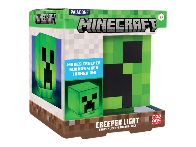 Pudełko na lampkę Minecraft Creeper, która wydaje dźwięki po włączeniu.