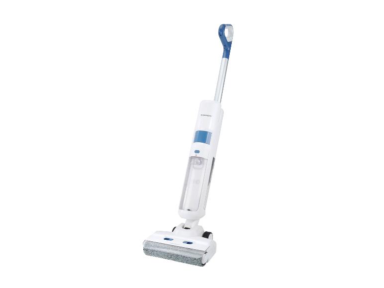 Biało-niebieski bezprzewodowy odkurzacz Silvercrest z funkcją mopa