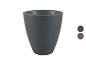 Ciemnoszara teksturowana doniczka, z próbkami kolorów szarego i brązowego.