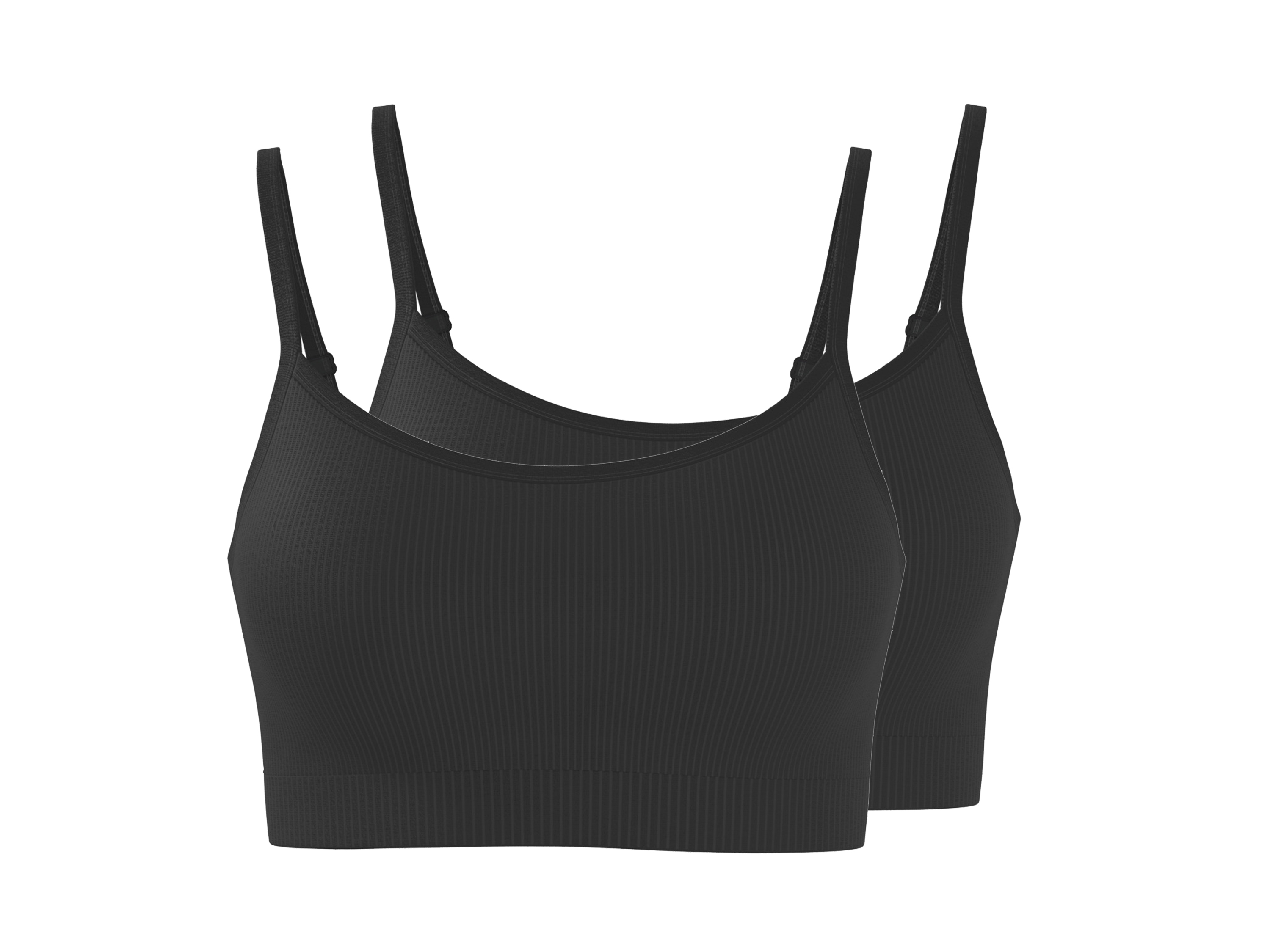 ESMARA® Prążkowane biustonosze bezszwowe damskie, 2 sztuki (Czarny, S(36/38))